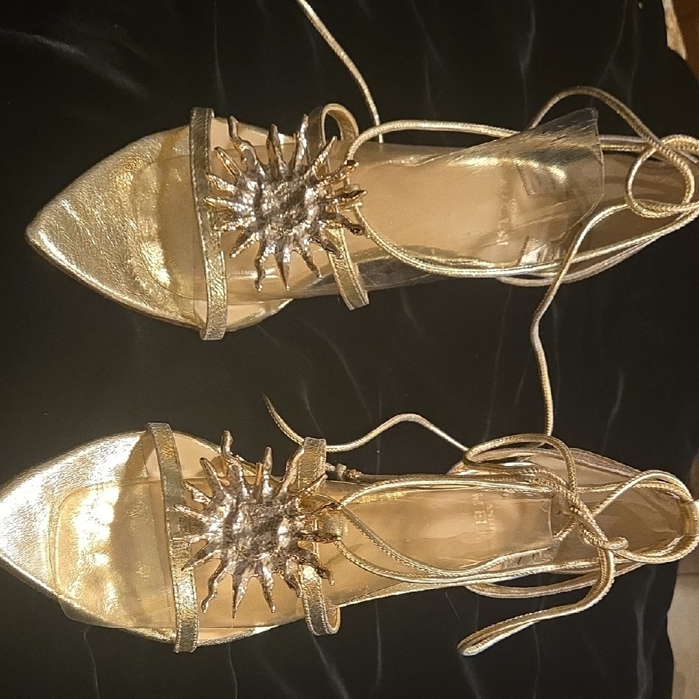 ANTONIO MELANI Gold Sunburst Strappy Heels